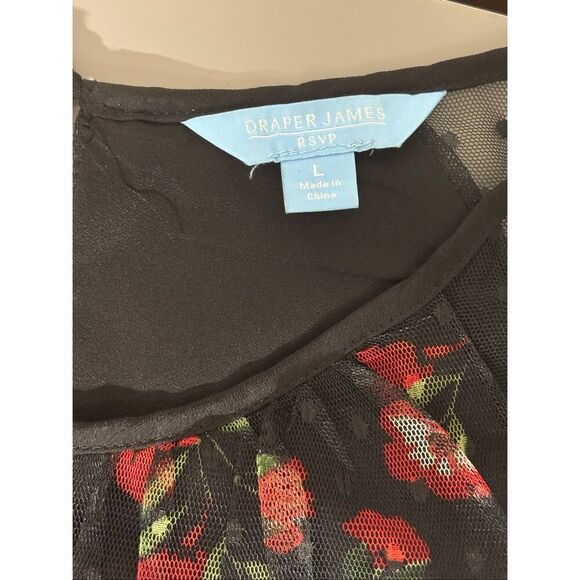 Draper James RSVP sleeveless clip dot tulle dress dainty floral black multi larg - Picture 6 of 11